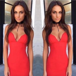 RED SIREN CROSSBACK BODY CON DRESS